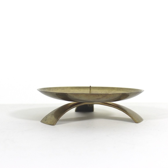 MCM Brass Large Pillar Candle Holder, Mid Century Modern Short, Wide Candle - Picture 6 of 10